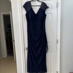 Xscape Navy Blue Lace Maxi Dress